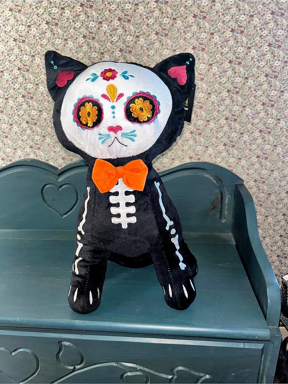 Day of the Dead skeleton cat plush